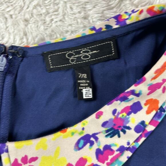 Jessica Simpson navy blue and floral collar a line dress, size 7 8 - Picture 7 of 9